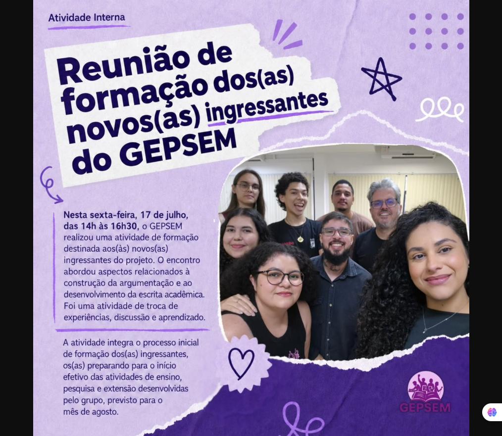 Reunião de formação de novos integrantes do GEPSEM